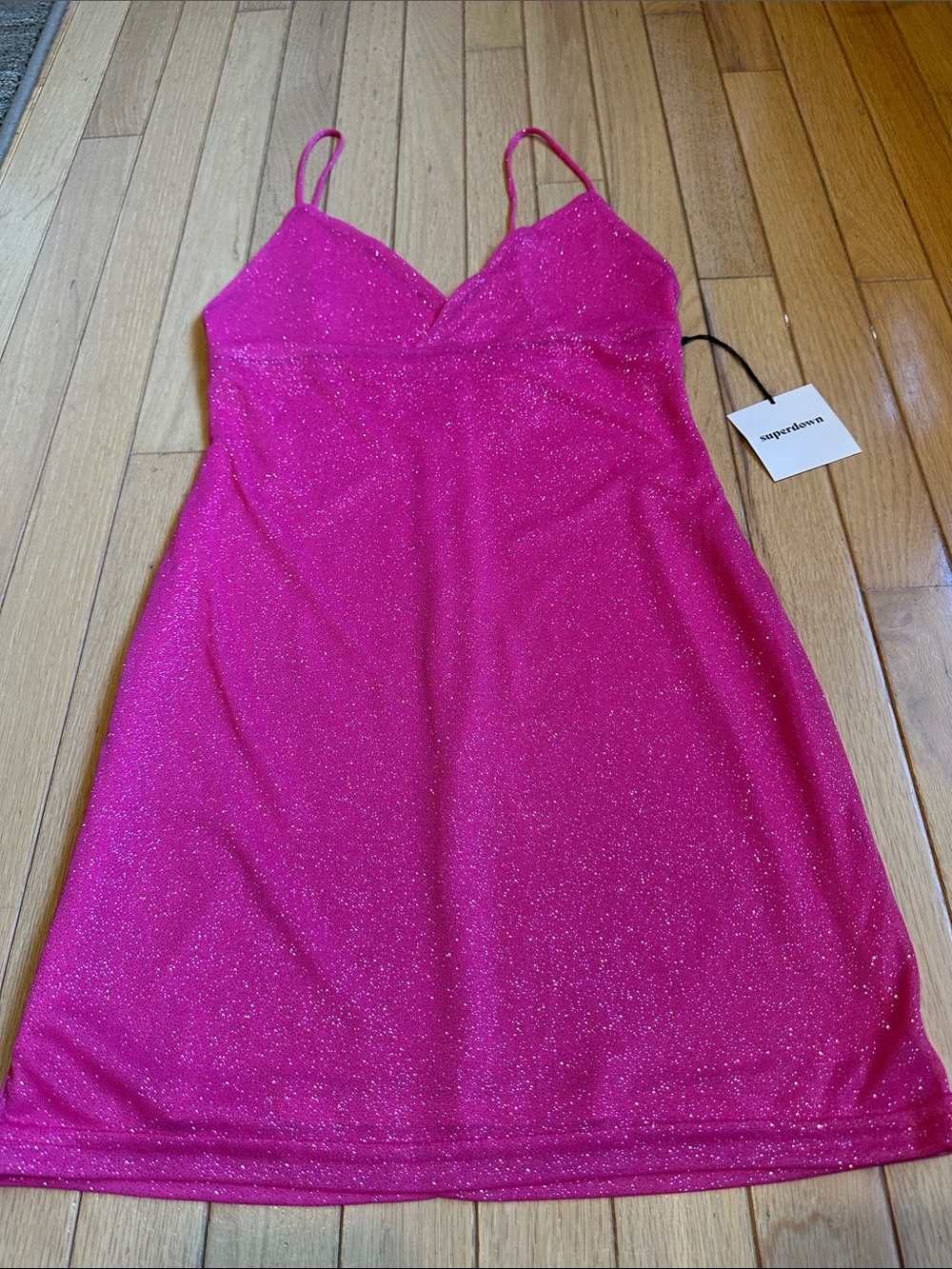 Superdown Hot Pink Sparkle Spaghetti Straps Slip Dress Size M